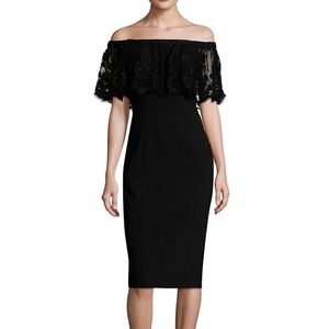 Theia Lace Popover Sheath Dress